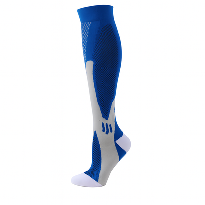 Blue knee-high compression socks designed for everyday leg support