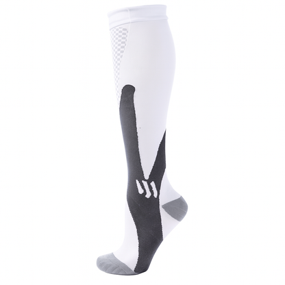 White knee-high compression socks designed for everyday leg support